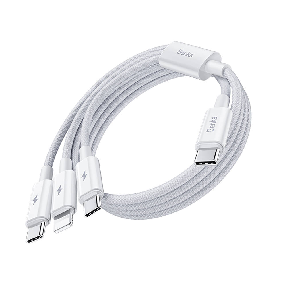 Benks D46 Type-C to Type-C & Type-C & Lightning PD3.0 Örgülü Şarj ve Data Kablosu 100W 1.2 Metre Benks D46 Type-C to Type-C & Type-C & Lightning PD3.0 Örgülü Şarj ve Data Kablosu 100W 1.2 Metre